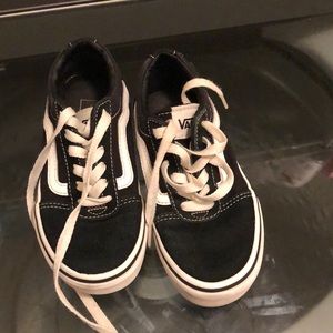 Vans kids black with white stripe size 12
